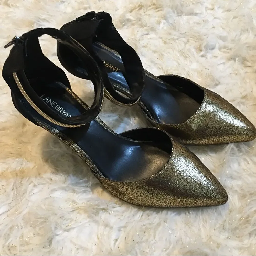 Lane Bryant Gold Shimmer Ankle bracelet heels‎